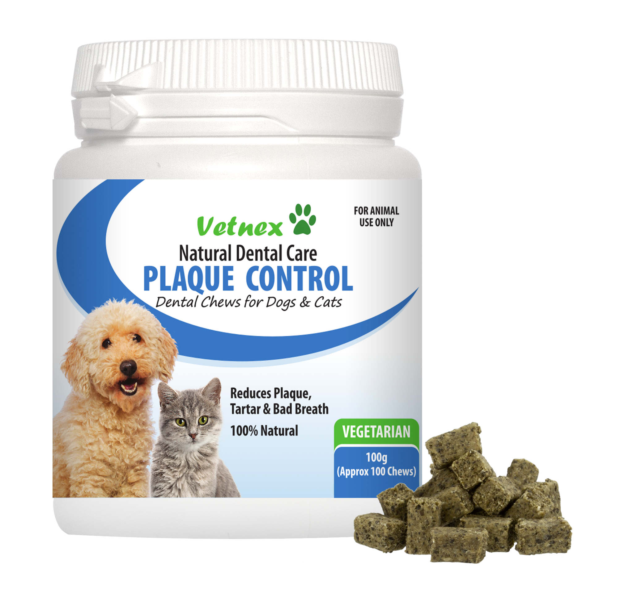 Vetnex Plaque Control Dental Chews (Vegetarian) for Dogs & Cats 100g/100 chews